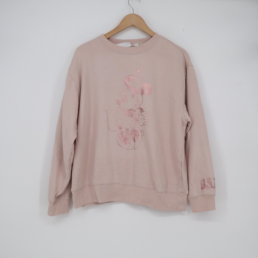 Gap x Disney Minnie Mouse Sweatshirt Womens Medium Pink Rose Gold Metallic Logo